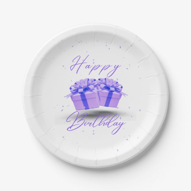 Happy Birthday Pretty Purple Paper Plates (Front)