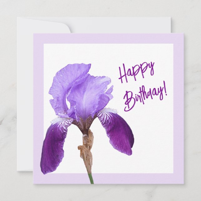 Happy birthday pretty purple spring iris floral card (Front)