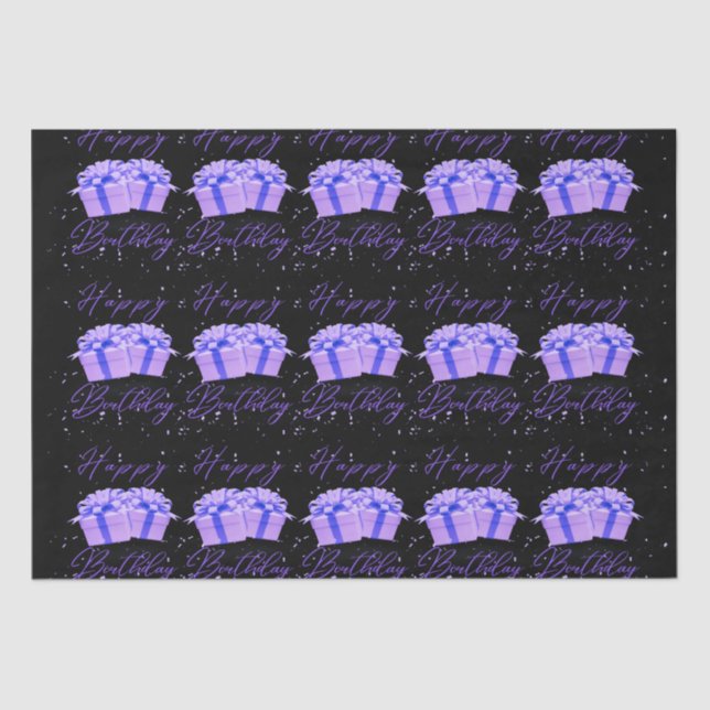 Happy Birthday Pretty Purple Tissue Paper (Front)