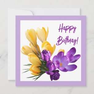 Happy Birthday pretty purple yellow crocus floral  Card