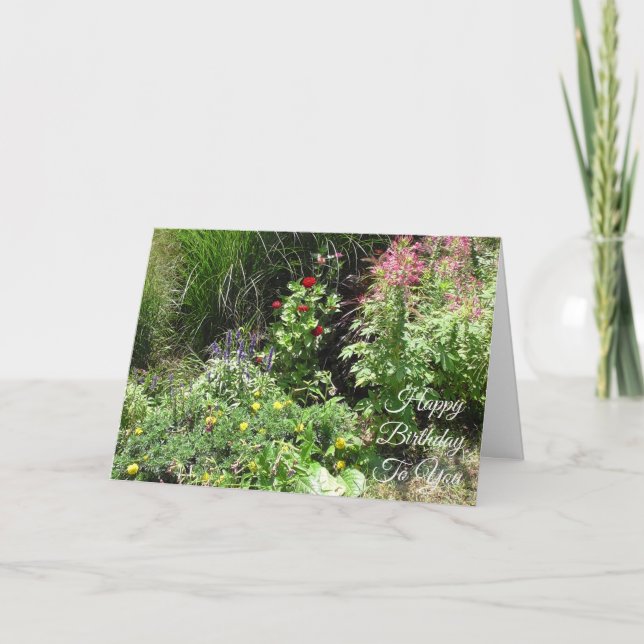 Happy Birthday Pretty Red and Yellow Flowers Card (Front)