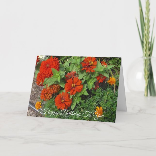 Happy Birthday Pretty Red Flowers Card (Front)