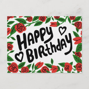 HAPPY BIRTHDAY Pretty Red Rose Frame Custom Postcard