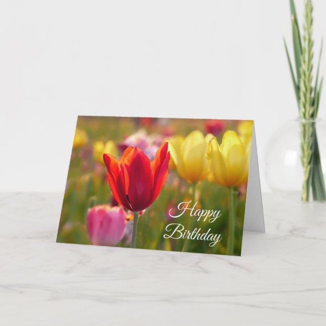 Happy Birthday Pretty Tulips Card (Front)