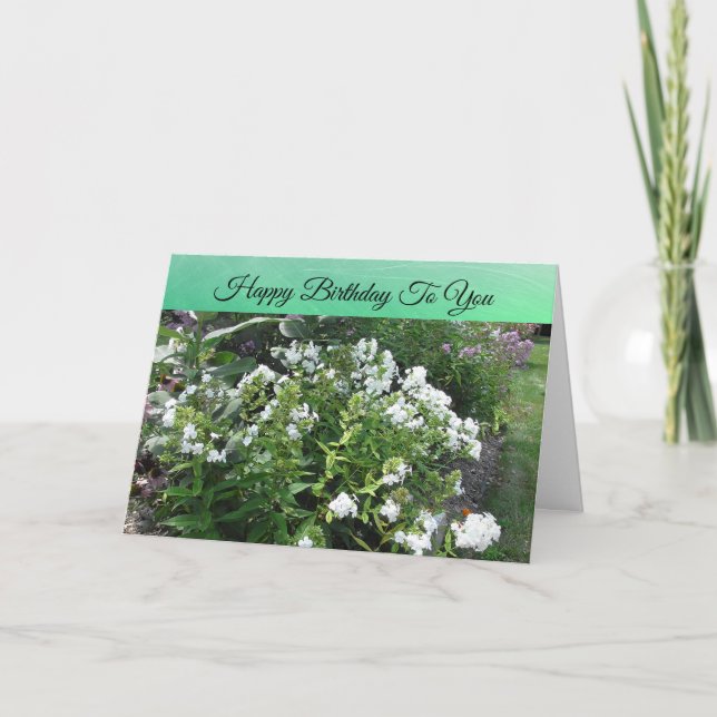 Happy Birthday Pretty White Field of Flowers Card (Front)