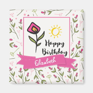 Happy Birthday - Pretty Wildlflowers and Sun Magnet
