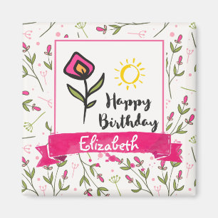 Happy Birthday - Pretty Wildlflowers and Sun Magnet