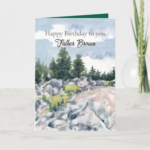 Happy Birthday Priest Mountain Forest Landscape Card