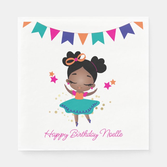 Happy Birthday! Princess Ballerina w/Bow Birthday Napkin (Front)
