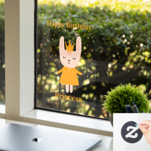 Happy Birthday Princess Bunny Design Window Cling