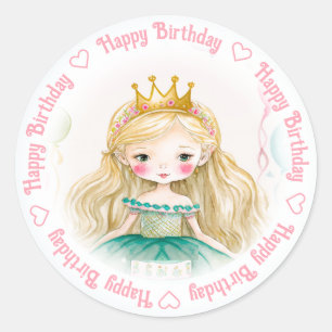 Happy Birthday Princess Classic Round Sticker