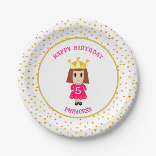 Happy Birthday Princess & Gold Confetti Paper Plate