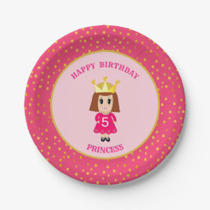 Happy Birthday Princess & Gold Confetti Paper Plate