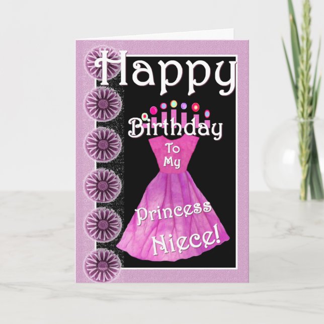 Happy Birthday Princess Niece Pink Dress & Candles Card (Front)