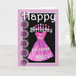 Happy Birthday Princess Niece Pink Dress & Candles Card