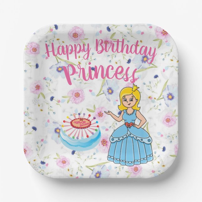Happy Birthday Princess  Paper Plate (Front)