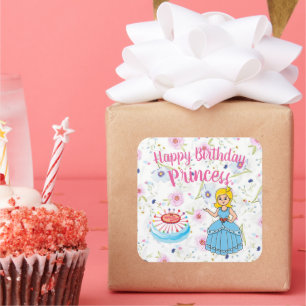 Happy Birthday Princess Party  Square Sticker