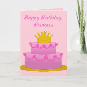 Happy Birthday Princess Pink Cake With Crown Card