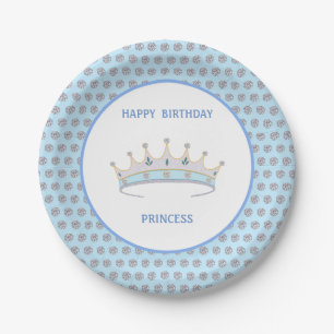 Happy Birthday Princess & Tiara & Diamond Confetti Paper Plate
