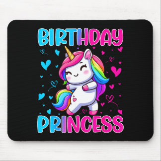 Happy Birthday Princess Unicorn Cute Rainbow Heart Mouse Mat