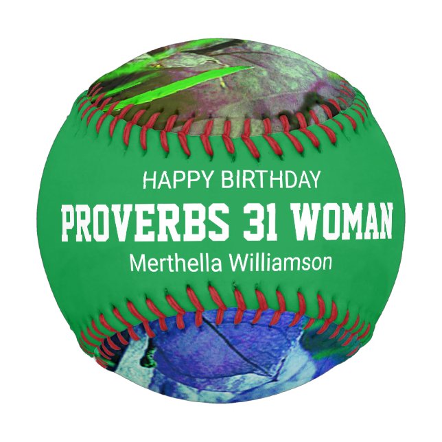 Happy Birthday PROVERBS 31 Custom Green Floral Baseball (Front)