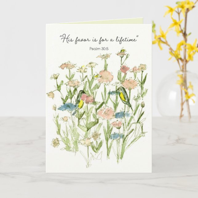 Happy Birthday Psalm 30 Scripture Birds Flower Card (Yellow Flower)