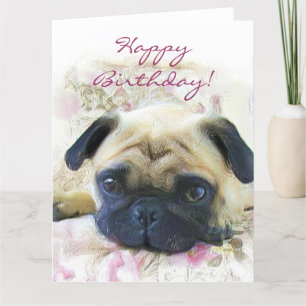 Happy Birthday Pug big greeting card