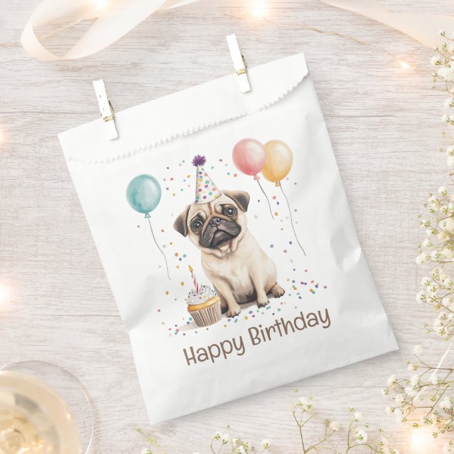 Happy Birthday Pug Dog Favour Bags (Clipped)
