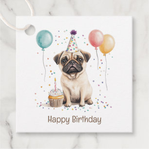 Happy Birthday Pug Dog Favour Tags