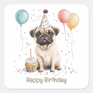 Happy Birthday Pug Dog Square Sticker