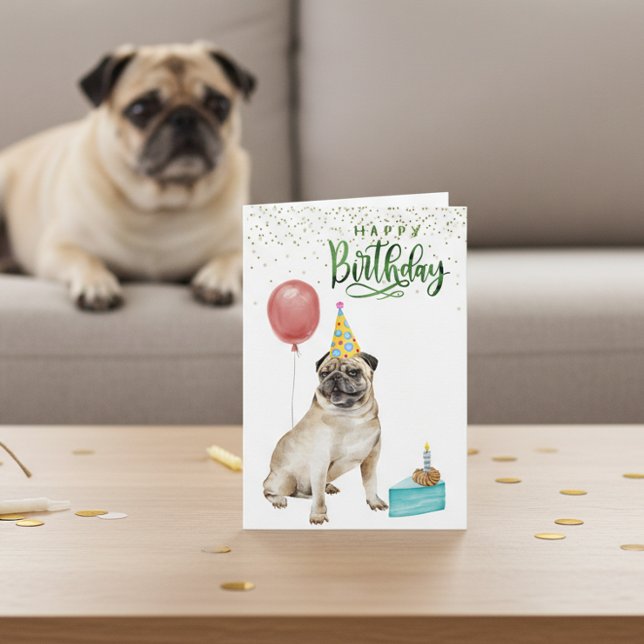Happy Birthday Pug dog Watercolor   Card (Creator Uploaded)