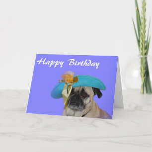 Happy Birthday Pug in a Hat Card