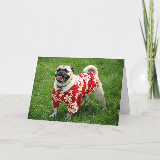 Happy Birthday Pug in Hawaiian Shirt Card (Front)