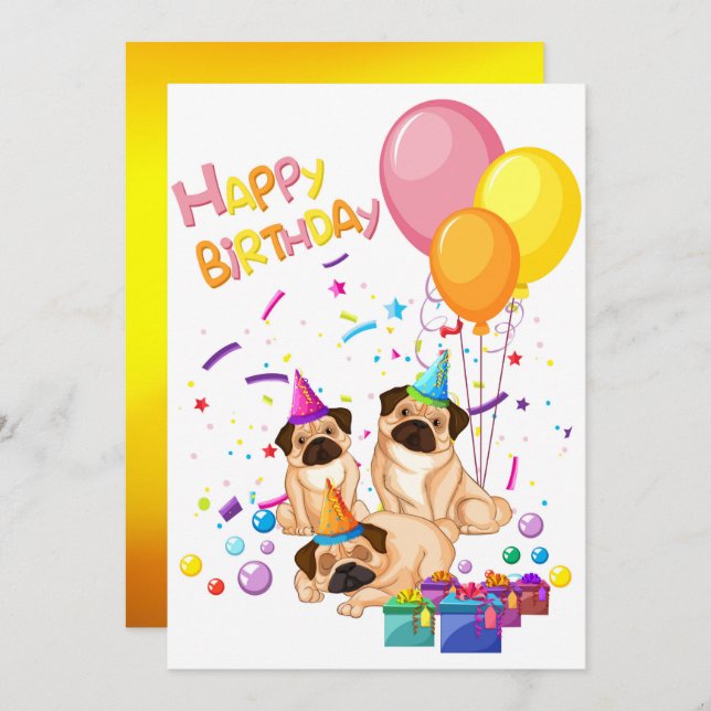 Happy Birthday Pugs Invitation (Front/Back)