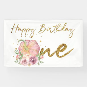 Happy Birthday Pumpkin Pink and Glitter Banner