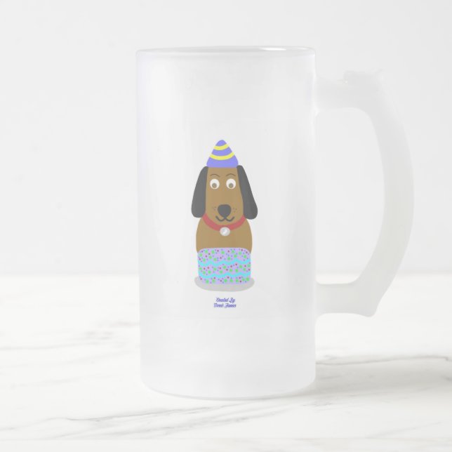 Happy Birthday Pup Large Frosted Glass Mug (Right)