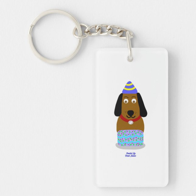 Happy Birthday Pup Rectangle Keychain (Front)