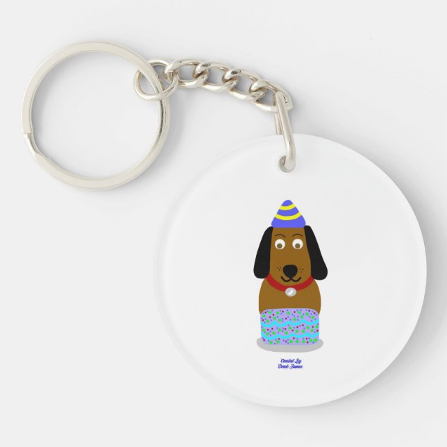 Happy Birthday Pup Round Keychain (Front)