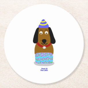 Happy Birthday Pup Round Paper Coaster