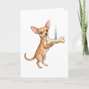 Happy birthday puppy CHIHUAHUA dog bone candle Card
