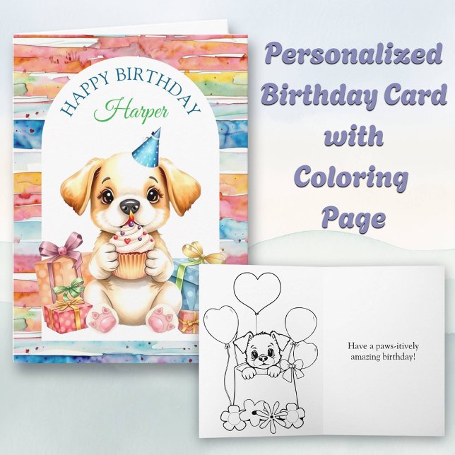 Happy Birthday Puppy Dog Colouring Page Card (Creator Uploaded)