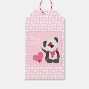 Happy Birthday Puppy Heart Pattern Pink Gift Tags