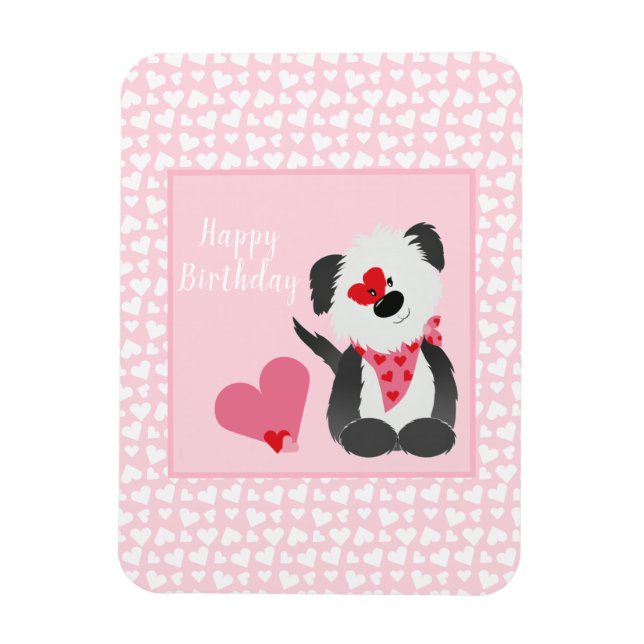 Happy Birthday Puppy Heart Pattern Pink Magnet (Vertical)