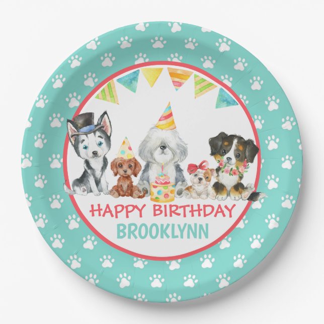 Happy Birthday Puppy Party Paper Plate (Front)