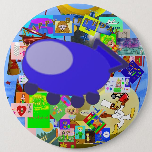 Happy Birthday Puppy Spaceship Button (Front)