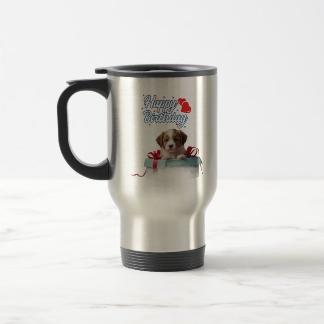 Happy Birthday Puppy Travel Mug (Left)