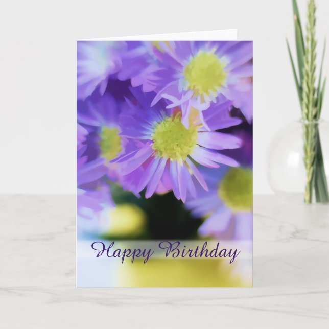 Happy Birthday Purple Aster Bouquet Illustration Card (Front)
