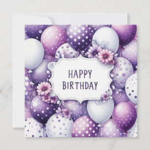 happy birthday purple balloons card 