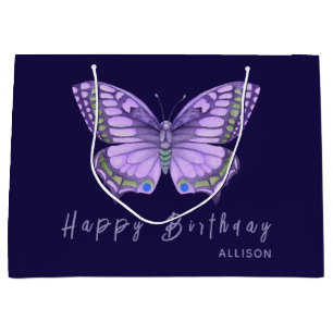 Happy Birthday Purple Butterfly Large Gift Bag