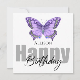 Happy Birthday Purple Butterfly Personalised Name Card